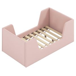 YYNOR Soft Velvet Fabric Upholstered Children Floor Bed Frame-Pink