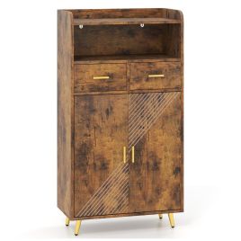 SIMOAN Storage Cabinet with 2 Drawers and 2 Doors-Rustic Brown