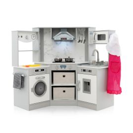 Kids Kitchen Toy - Wooden Kids Play Kitchen Corner with Lights and Water Circulation System-Grey