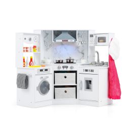 PELLMERE Wooden Kids Play Kitchen Corner with Lights and Water Circulation System-White
