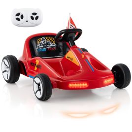 TAVELU 12V Kids Electric Go Kart with Remote and 3 Speeds and Lights-Red