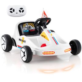 TAVELU 12V Kids Electric Go Kart with Remote and 3 Speeds and Lights-White