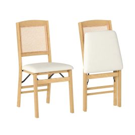 Set of 2 Wooden Folding Dining Chairs with Padded Seat-Brown