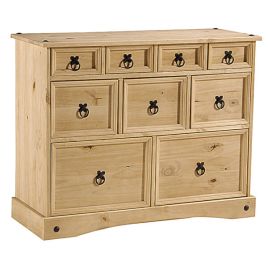 CARLISLE Pine Finish Chest of Drawers - Medium-sized, 9 Drawers