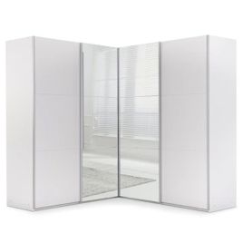 MERIN 4 Door Mirrored Corner Sliding Wardrobe White - 207cm