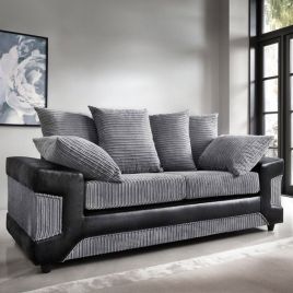 ERITREA Jumbo Cord 3 Seater Scatterback Sofa - Black and Charcoal