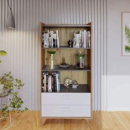 Bitternut 2 Drawer Bookcase - White and Oak