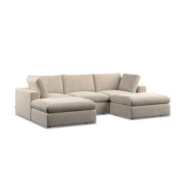 Corner Sofa - OBLAK Fabric 5 Seater U Shaped Eggshell - Footstool End