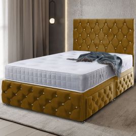 Kenisa Divan Plush Velvet Bed - Mustard in 5 Sizes