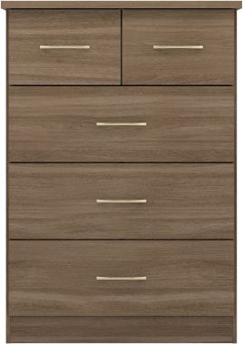 NEWBIGGIN IV Oak Finish Chest of Drawers - Medium-sized, 5 Drawers