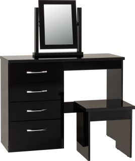 Nevada 4 Drawer Dressing Table Set - Black Gloss
