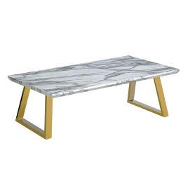 Luxurious Living Ottawa Rectangular Coffee Table - Marble Effect Top, Gold Chrome Legs