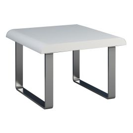 Modern Nauvoo Lamp Side Table with Sleek Metal Grey Legs in White High Gloss Finish