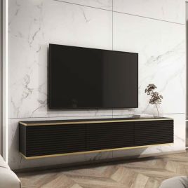 Obsidian Zenyx Floating TV Cabinet with 3 Doors - Black