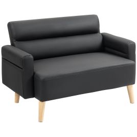 HERON Small Faux Leather 2 Seater Sofa Settee Black