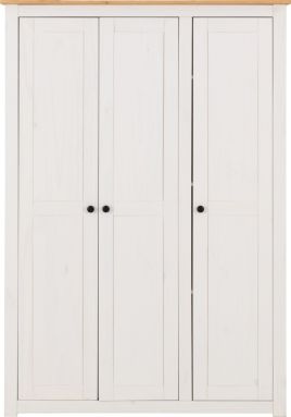 Wardrobe - PRESTON 3 Door Wardrobe White Natural Wax 118cm