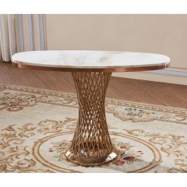 Fontana Luxe Natural Stone Marble Effect Console Table with Stainless Steel in Rose Gold Base