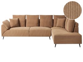 Left Hand Corduroy Corner Sofa Brown LUNNER