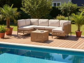 OMEGANA Garden 6 Seater U Shaped Corner Sofa - Light Beige