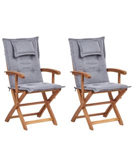 Set of 2 Garden Chairs with Cushions MAUI II Acacia Wood Grey