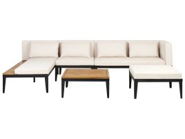 Garden Lounge Set with Table and Ottoman 4 Seater BRACCIANO Right Hand Certified Acacia Wood Light Beige