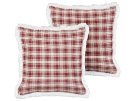 Set of 2 Decorative Cushions BROOKIES 45 x 45 cm Dark Red Christmas Pattern