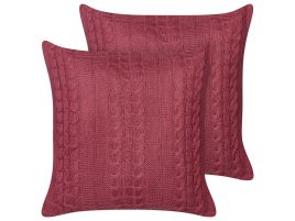 Set of 2 Decorative Cushions CADETIA Cotton 45 x 45 cm Burgundy Solid