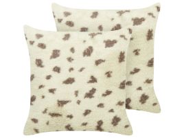 Set of 2 Decorative Cushions KASRA Faux Fur 45 x 45 cm Beige Abstract Pattern