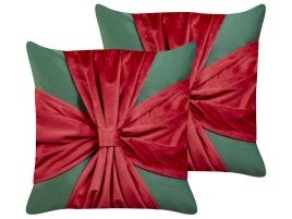 Set of 2 Decorative Cushions MARSHMALLOW Velvet 45 x 45 cm Red Green Christmas Pattern