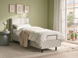 DIKUXA Small Single Ottoman Fabric Adjustable Bedframe - Light Beige