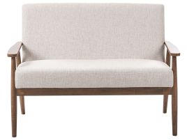 COLBOURNE Fabric 2 Seater Sofa - Beige with Dark Oak
