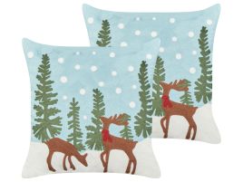 Set of 2 Decorative Cushions PEPPERMINT Cotton 45 x 45 cm Light Blue Christmas Pattern