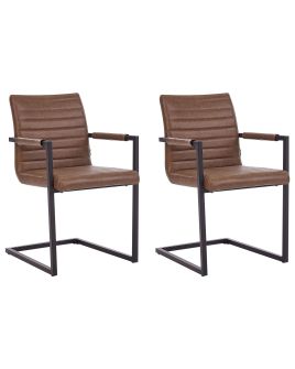 Set of 2 Dining Chairs BUFORD Faux Leather Brown