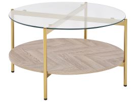 Glass Top Coffee Table Light Wood with Gold LOVELL
