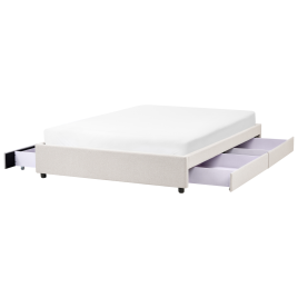 ORYEN Kingsize Fabric Bedframe with Storage Drawers - Light Beige