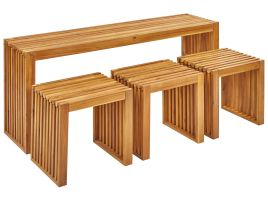 Garden Dining Set with Stools 3 Seater BELLANO Acacia Wood Brown