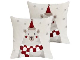 Set of 2 Decorative Cushions JELLIES Velvet 45 x 45 cm Off-White Christmas Pattern