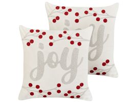 Set of 2 Decorative Cushions PRALINE Velvet 45 x 45 cm White Christmas Pattern