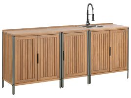 HORNLEIGH Wooden 3 Piece Outdoor Kitchen Set Sink with Cabinet - Brown with Black