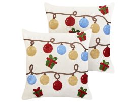 Set of 2 Decorative Cushions PALMIER Velvet 45 x 45 cm Off-White Christmas Pattern