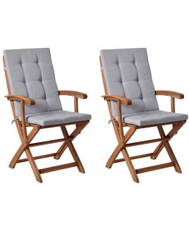 APLOR Set of 2 Garden Chairs with Cushions Acacia Wood Light Grey - Brown