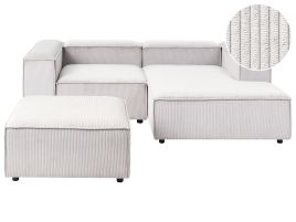 TROMSO Corduroy Fabric 3 Seater L Shaped Corner Sofa - Off White, Right Hand Facing