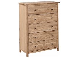 SENTA Oak Finish Chest of Drawers - Medium-sized, 5 Drawers