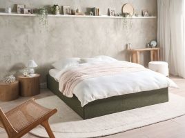 DINAN EU Kingsize Ottoman Boucle Bedframe without Headboard - Dark Green