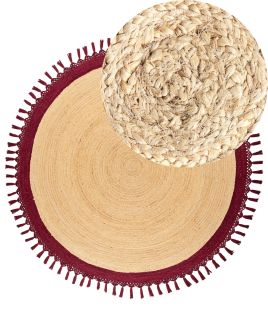 Round Jute Area Rug Diameter 200 cm Beige and Red MARTS