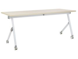 Folding Office Desk with Casters 180 x 60 cm Light Wood and White BENDI