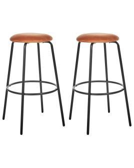 Set of 2 Bar Stools MORTON Velvet Orange