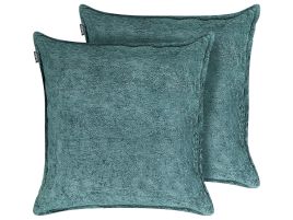 Set of 2 Decorative Cushions VERPIS Cotton 50 x 50 cm Blue Solid