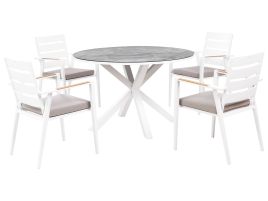 Garden Dining Set 4 Seater MALETTO/TAVIANO with Cushions Metal Marble Effect Grey