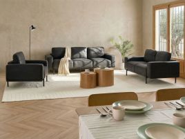 BENTARA Faux Leather 6 Seater Sofa Sets - Black